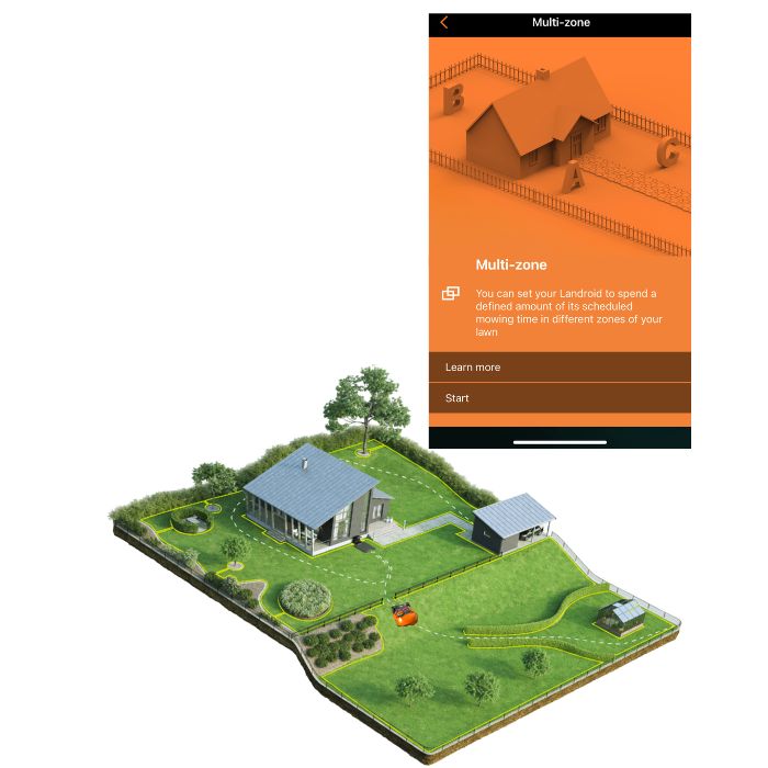 robot lawn mower multi zone on app